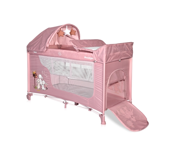 Παρκοκρέβατο Moonlight Rocker 2 Layers Beige Rose Rabbits Lorelli 10080422153